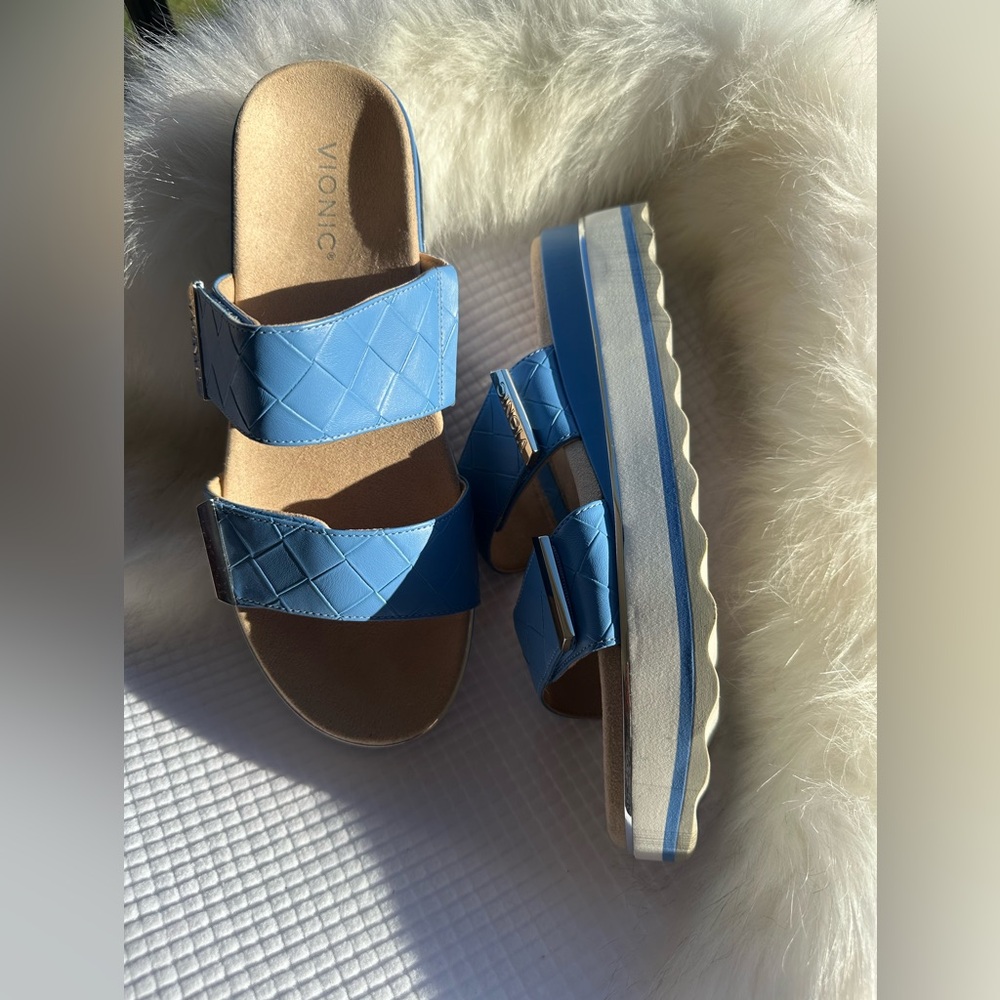 Vionic Blue Slide Sandals with Quilted Straps